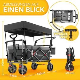 TRESKO Bollerwagen Faltbar mit Dach Blau Kühlfach & Seitenrollos