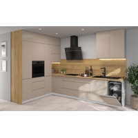 L-Form Küchenzeile AVELLINO Küchenblock 200x330cm HETTICH Vollauszug grifflos grau - Fronten stone grey matt
