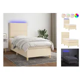 vidaXL Boxspringbett mit Matratze & LED Creme 80x200 cm Stoff