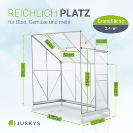 Juskys Aluminium Anlehn-Gewächshaus 2,4 m2 – Treibhaus mit Schiebetür, Fenster & Stahl-Fundament