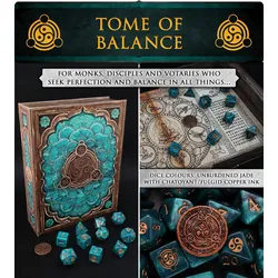 Verschiedene Klassenwürfel-Sets in Foliant-Etui (10 Würfel, 1 Münze) - Tome of Balance (Monk)