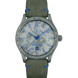 Sinn Klassische Meisterwerke 1800 Titandamaszener limitierte Edition" 1800.060" - integriertes Zifferblatt aus Titandamast,grau mit blauer Ziernaht - 43mm