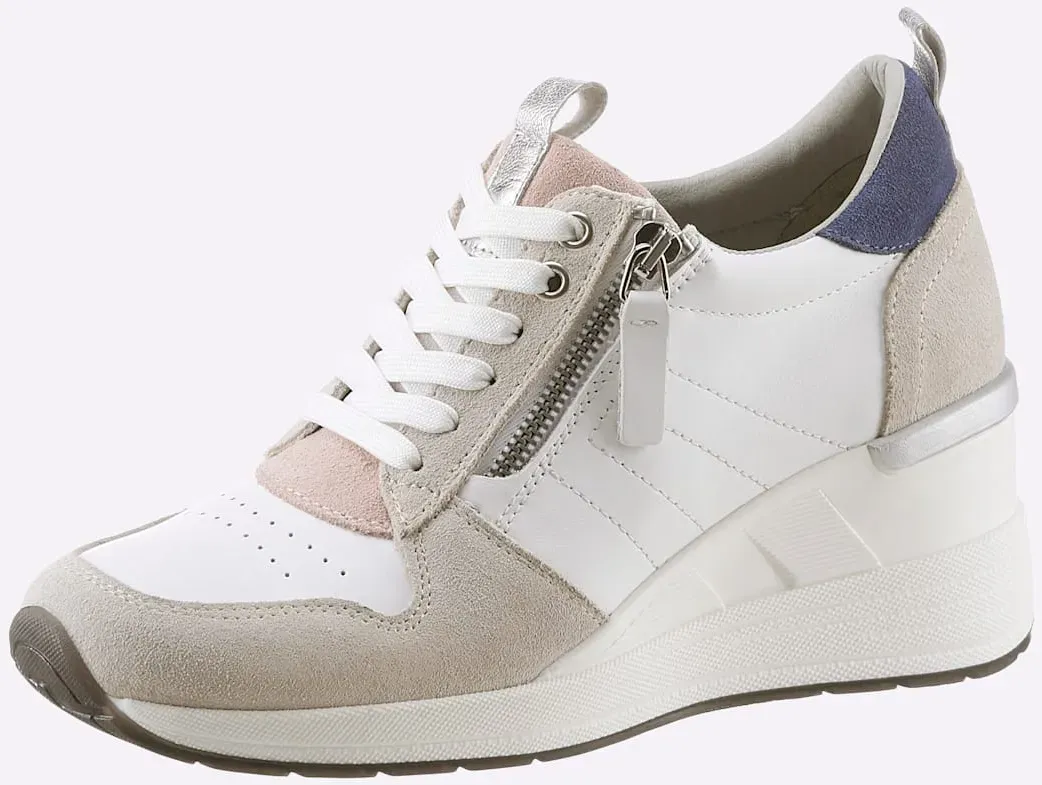Sneaker HEINE, Damen, Gr. 37, weiß (weiß, pastell), Glattleder, Leder, Veloursleder, Schuhe Sneaker