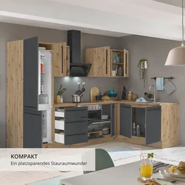 kochstation Winkelküche L-Form 270 x 165 cm schwarz