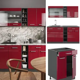 Vicco Küchenzeile R-Line 160 cm Rot Hochglanz