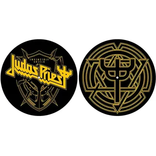 Judas Priest Invincible Shield Slipmat für Plattenspieler, 2 Stück, schwarz / gelb, Einheitsgröße - Einheitsgröße