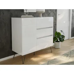 Design Sideboard Kommode Altan 100cm Greifraum 3 SoftClose 1 Tür Weiß hochglanz