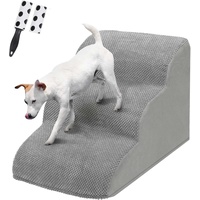 3 Stufen Hundetreppe für Bett und Sofa, LIANTRAL Haustiertreppe mit strapazierfähigem hochdichtem Schaumstoff & waschbarer Bezug und Tierhaarentferner-Rolle, reduziert Stress auf Tiergelenke