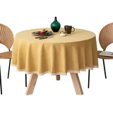 FANIVIN Cotton Linen Tischdecke Tischtuch Tischwäsche Couchtisch Küchentischabdeckung Tafeltuch Waterproof Rund Gelb Durchmesser 160cm