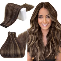 RUNATURE Echthaar Tressen Zum Einnähen Braun Highlights 30cm Extensions Tressen Echthaar Hervorheben Dunkelbraun 70g 1 Tressen Extensions Echthaar Sew in Seidig Haare Farbe #2P8A