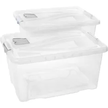 Centi 2er Set Aufbewahrungsbox mit Deckel Groß, 60L, 61cm x 45cm x 30cm