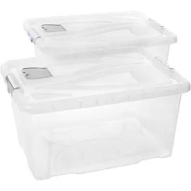 Centi 2er Set Aufbewahrungsbox mit Deckel Groß, 60L, 61cm x 45cm x 30cm