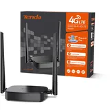 Tenda 4G03 Pro 4G LTE Router, WLAN Router für Nano-SIM-Karten (N300 CAT4, 150 Mbit/s im Download, 300 Mbit/s 2,4GHz) 2*4dBi Antennen, Plug & Play, Fast-Ethernet-Port, App, Router Modus, LED, Schwarz