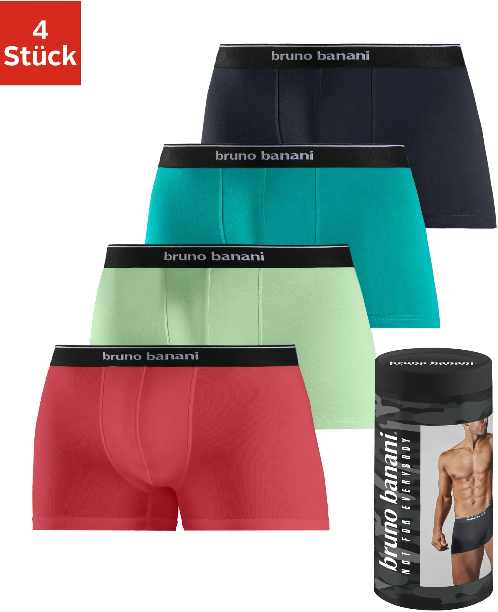 Bruno Banani Boxer, (Dose, 4 St.), in der Dose verpackt Bruno Banani rot / grün / türkis / schwarz XXL (8)