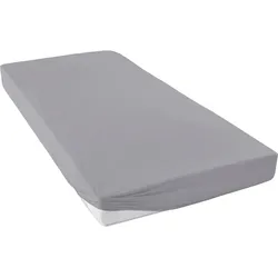 Spannbettlaken PRIMERA ""Max - Der Teamplayer"", grau (granit), B:140cm L:200cm, Jersey, Obermaterial: 100% Baumwolle, Laken, FAMILIENHELD mit einem sicheren und komfortablen Schutz