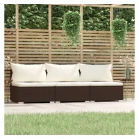 vidaXL 3-Sitzer Polyrattan Sofa braun/rot inkl. Kissen