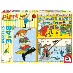 SCHMIDT SPIELE 56445 Kinderpuzzle 3 x 48 Teile Pippi Langstrumpf Ich mache mir die Welt, wie sie mir gefällt