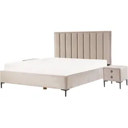 Schlafzimmer Set Samtstoff SEZANNE 180 x 200 cm Taupe