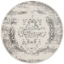 benuta Basic Teppich Sia - Creme/grau 120 cm Rund - Kunstfaser - Rund & im Style: Vintage, Boho-style, Retro - Pflegeleicht für Wohnzimmer Schlafzimmer