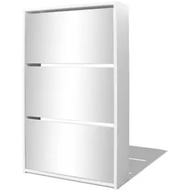 vidaXL Schuhschrank 63 x 102,5 x 17 cm mit 3 Fächern und Spiegel / weiß