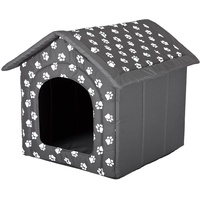 HobbyDog Hundehütte Hundehöhle Katzenhöhle Hundebett Tierbett Katzenbett Kuschelhöhle Schlafplatz - Grau mit Pfoten 70 x 60 cm