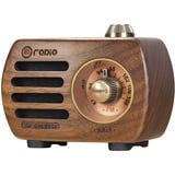 PRUNUS R-818 Holz Mini Radio Klein, Retro Radio mit Bluetooth Lautsprecher, tragbares FM UKW Radio, Wiederaufladbares Radio, Basslautsprecher mit exzellenter Bassqualität. (Walnußholz)