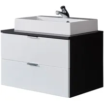 VCM ConceptOne Bad Waschbeckenunterschrank 2 Schubladen, Waschbecken grau, weiß Hochglanz, MineralgussAufsatzwaschbecken Weiß. - Grau