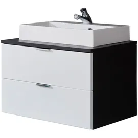 VCM ConceptOne Bad Waschbeckenunterschrank 2 Schubladen, Waschbecken grau, weiß Hochglanz, MineralgussAufsatzwaschbecken Weiß. - Grau