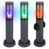 GLOBO Stehleuchte mit Steckdose anthrazit Sockelleuchte Edelstahl Steckdosensäule mit Licht, rauch, Fernbedienung dimmbar, 1x RGB LED 8,5W 806Lm, DxH