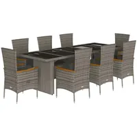VidaXL 9-tlg. Garten-Essgruppe mit Kissen Grau Poly Rattan