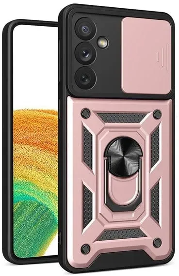 Hybrid Armor Camshield Case for Samsung Galaxy A14 Armored Case with Camera Cover Pink