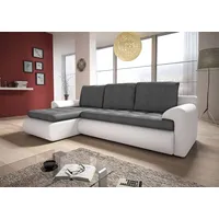 Ecksofa Santi II mit schmutzabweisender Stoff - Polsterecke L-Form, Schlafsofa mit Bettkasten, Sofa mit Schlaffunktion, Couch (Weiß + Grau (Madryt... - Weiß/Grau