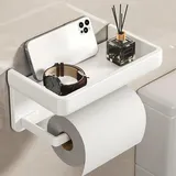 Toilettenpapierhalter ohne Bohren Wc Halter mit Ablage Klopapierhalter Klorollenhalter Toilet Paper Holder Papierhalter für Badzimmer Toiletten Selbstklebend Oder Bohren Weiß
