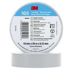 3M Temflex 165 Vinyl Elektro-Isolierband, 19mm breit, 25m lang, weiß