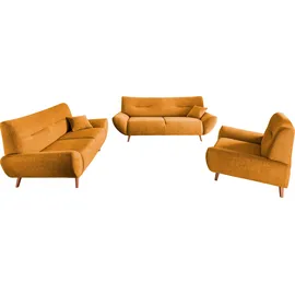 Home Affaire Polstergarnitur HOME AFFAIRE "Drago elegant und zeitlos, komfortabel, moderne Formensprache", gold, H:81cm T:90cm, 100% Polyester, Sitzmöbel-Sets, Set 3-2-1, bequem, versch. Stoffe, inkl. 2 Zierkissen