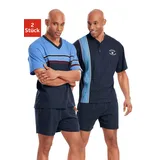 LE JOGGER le jogger® Pyjama, (Packung, 4 tlg., 2 Stück), kurzer Schlafanzug mit V-Auschnitt le jogger® marine-blau | Gr. (S)