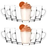 KIAPPO Kaffeegläser Set 300 ml - 12 Stück Gläser - Tee Gläser - Cocktailgläser - Trinkgläser - Latte Macchiato-Gläser - Hochgläser mit Henkel - 80 x 80 x 106 mm