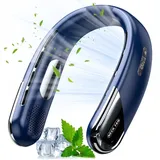Senmudi Mini USB-Ventilator Nackenventilator Hals Ventilator 2400 mAh Wiederaufladbarer Ventilator, 5-Gang-LCD-Digitalanzeige für Zuhause,Büro,Reisen im Freien blau