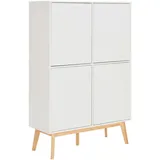 MID.YOU Highboard Weiß, Holzwerkstoff, Kautschukholz, massiv, 4 Fächer, 100x149x40 cm, Holzmöbel, Kleinmöbel Holz, Holzkommoden, Highboards Holz