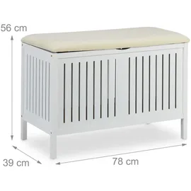 Relaxdays Sitzbank Truhenbank Weiß 56 x 78 x 39 cm