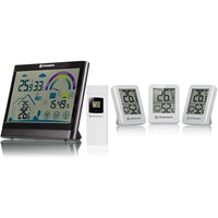 Bresser 7007402 Touchscreen Wetterstation Funk- Thermo-/Hygrometer mit Lüftungsempfehlung, Schwarz & Thermometer Hygrometer Temeo Hygro Indicator 3er-Set zum AufstellenWeiss, 4.5x1.6x5.8 cm, Weiß