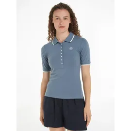 Tommy Hilfiger Poloshirt TOMMY HILFIGER "SLIM SMD TIPPING LYOCELL POLO SS" Gr. XXXL (46), blau (blue coal) Damen Shirts Jersey mit kontrastfarbenen Einsätzen