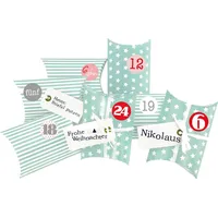 Frau WUNDERVoll® DIY Adventskalender Christkind zum Befüllen tuerkis Sterne/Streifen,Ziffern