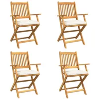 VidaXL Garten-Klappstühle mit Weißen Kissen 4 Stk. Massivholz Akazie