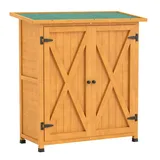 Outsunny Gartenschrank, Gelb, Holz, 3 Fächer, 55x117x110 cm, Aufbewahrung & Schutzhüllen, Geräteschuppen