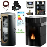 Woody Wassergeführter Pelletofen Komplettset 24 kW Keramik Schwarz Kaminofen