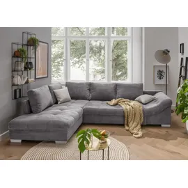 luma-home Ecksofa Schlafsofa Eckcouch Polsterecke L-Sofa m. Ottomane links, Cord Grau / 17202 - Grau