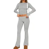 Godoboo Damen Sportanzug Jogginganzug 2 Stück Damen Trainingsanzug Mode Damen Sport Hoodie Casual Hausanzug Zweiteiler Hosenanzug Trainingsanzüge für Damen Set Lange Ärmel Top + Lange Hose - M