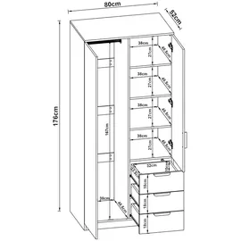 [en.casa] Kleiderschrank Eiselfing 176x80x52 cm 3 Schubladen