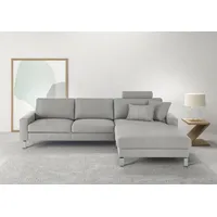 Candy 3C Candy Ecksofa »Lecce, wahlweise PUR-Schaumstoff oder Tonnentaschenfederkern«, Bett im 2,5-Sitzer, teilmotorische Schlaffunktion im Longchair, L-Form silberfarben